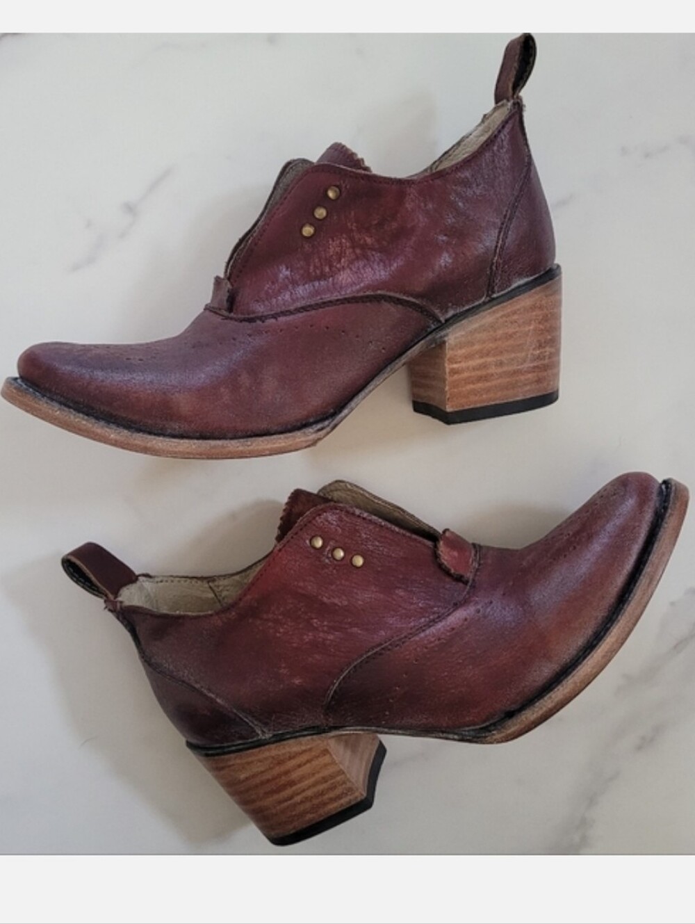 Freebird By Steven Sadie Ankle Boot 6  Burgundy Red Leather Heel Western Boho
